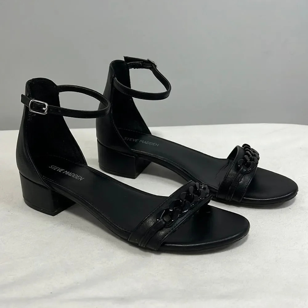Steve Madden || Black Faux Leather Flats 
Dressy Ankle Strap Shoes Girls size 5